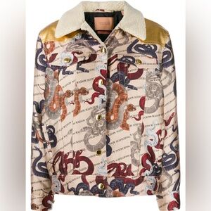 Scotch & Soda Jacket Womens S Snake Art Bomber w/ Pockets Quilted Sherpa